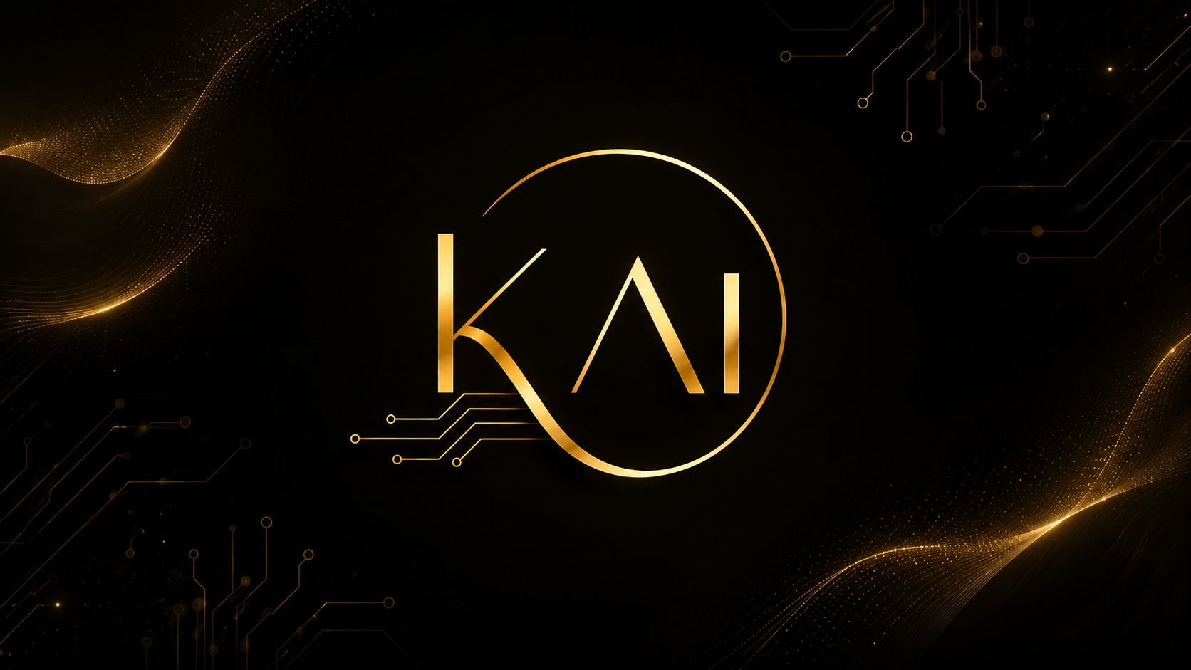 Símbolo dourado da KAI sobre fundo tecnológico